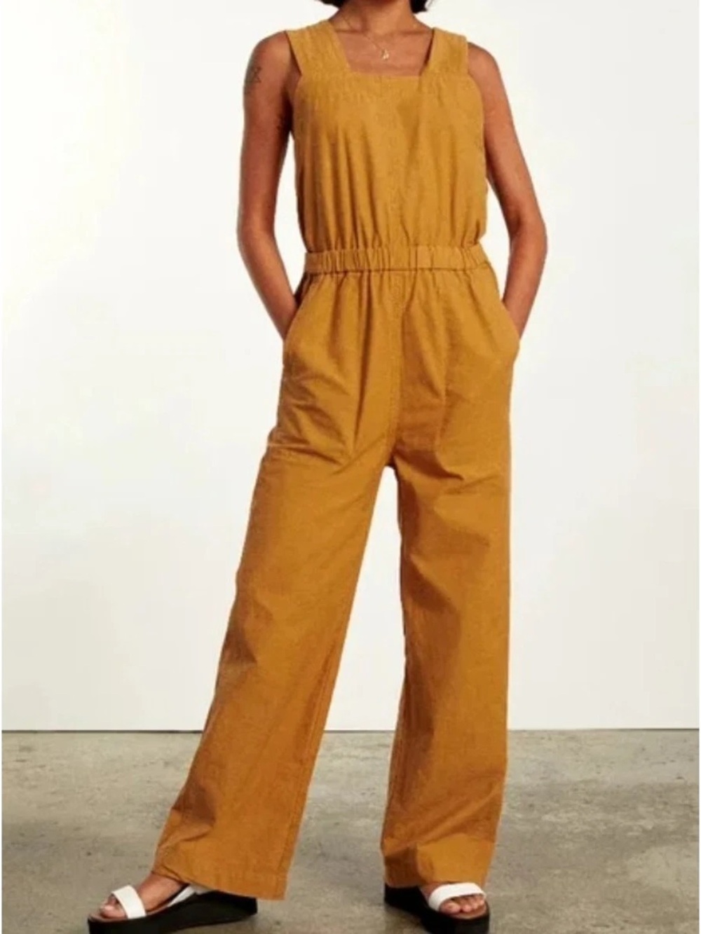 Everlane Mustard Square-Neck Wide-Leg Jumpsuit